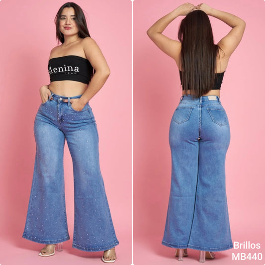MB440 (G3) | Jean Brillos Wide Leg Celeste | Menina | Venta Por Mayor