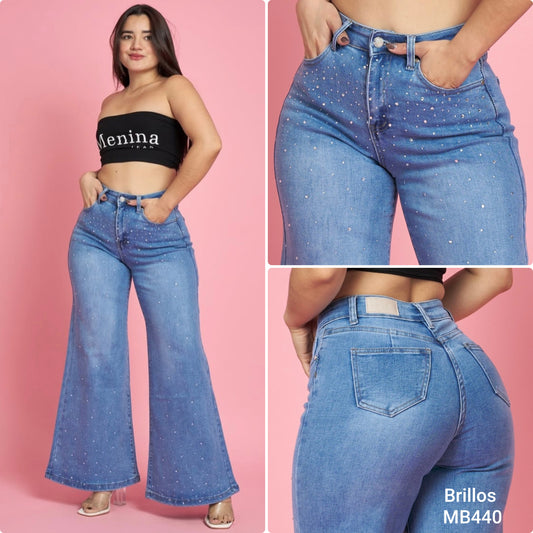 MB440 (G3) | Jean Brillos Wide Leg Celeste | Menina | Venta Por Mayor