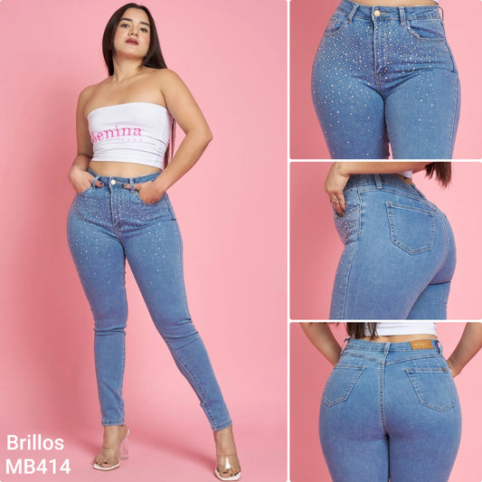 MB414 (G4) | Jean Skinny Celeste Brillo | Menina | Venta Por Mayor