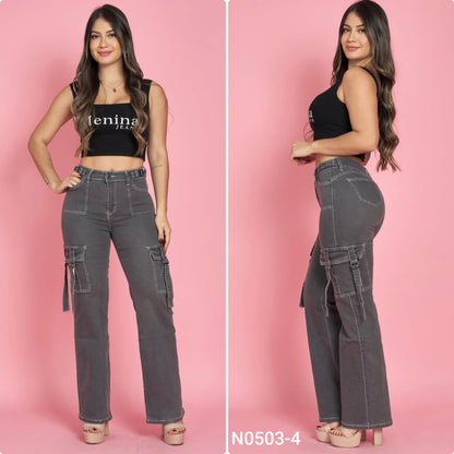 N0503-4 (U2) | Jeans Cargo Gris | Menina  | Venta Por Mayor