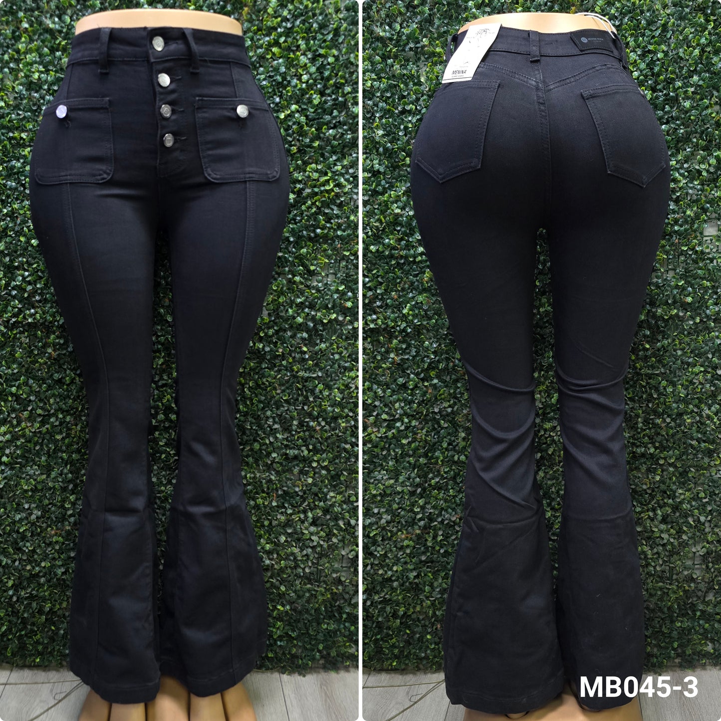 MB045-3 (G5) |Flare Lineal Negro Bolsillos Adelante 5 Botones | Menina | Venta Por Mayor