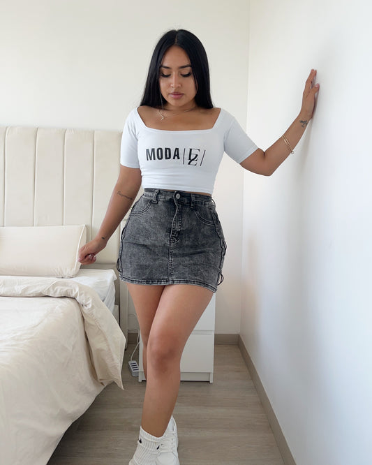 H604 Gris (M7) | Falda Short Trenzada Gris | Venta Por Mayor