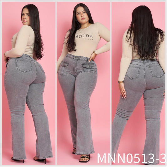 N0513-3 (M1) | Jeans Flare Gris Extralinda | Menina | Venta Por Mayor