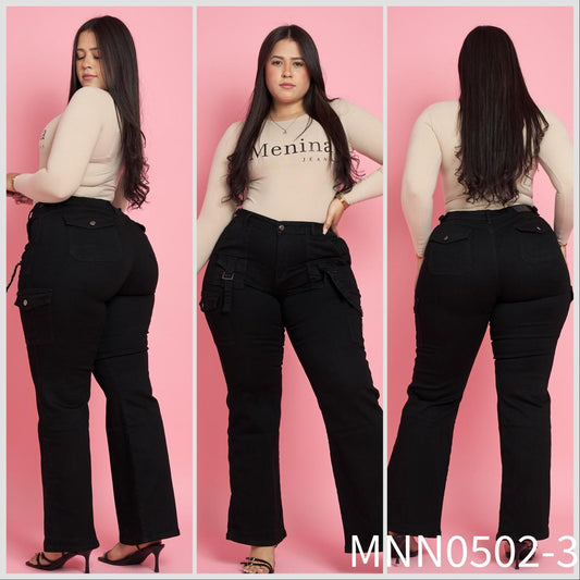 N0502-3 (M2) | Jeans Cargo Negro Extralinda | Menina | Venta Por Mayor