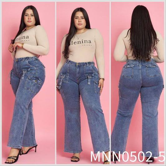 N0502-5 (L1) | Jeans Cargo Azul Extralinda | Menina | Venta Por Mayor