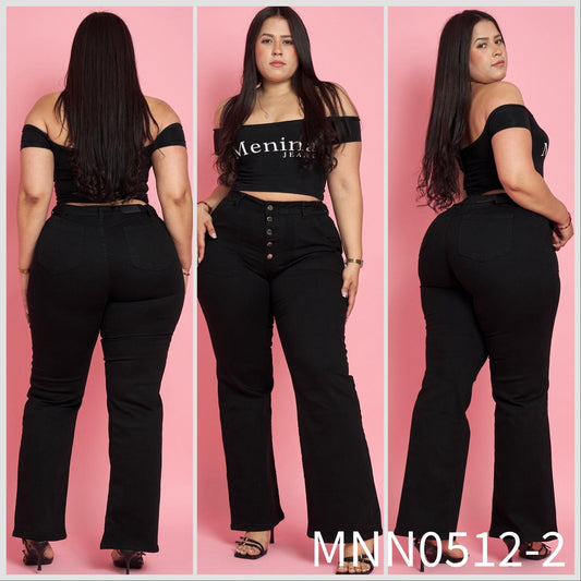N0512-2 (M3) | Jeans Flare Negro 5 Botones Extralinda | Menina | Venta Por Mayor
