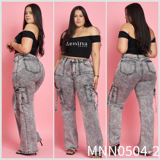 N0504-2 (L3) | Jeans Cargo Gris Jaspeado Extralinda | Menina | Venta Por Mayor