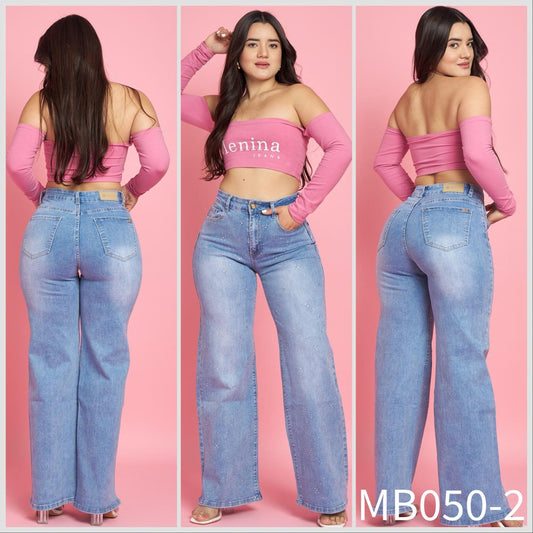 MB050-2 (A3) | Wide Leg Brillos Celeste Focalizado | Menina | Venta Por Mayor