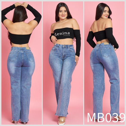 MB039 (D2) | Wide Leg Brillos Azul Focalizado | Menina | Venta Por Mayor