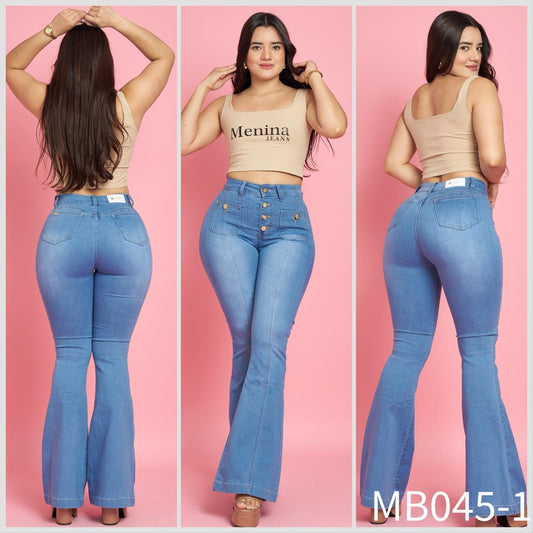 MB045-1 (S2) | Jeans Flare 5 Botones Celeste | Menina | Venta Por Mayor