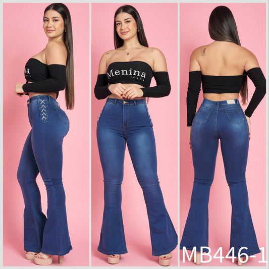 MB446-1 (I1) | Jeans Flare Trenzado Azul Oscuro | Menina | Venta Por Mayor