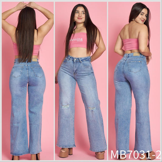 MB7031-2 (E5) | Jeans Recto Brillos Celeste | Menina | Venta Por Mayor