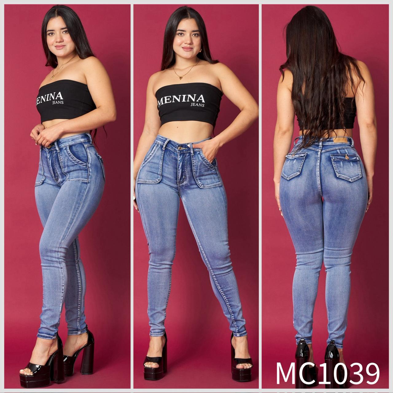 MC1039 (C6) | Skinny Celeste Focalizado Tapa Bolsillo Trasero | Menina | Venta Por Mayor