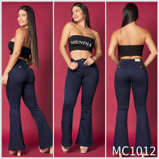 MC1012 (J2) | Flare Azul Oscuro Bolsillo Trasero Con Tapa | Menina | Venta Por Mayor