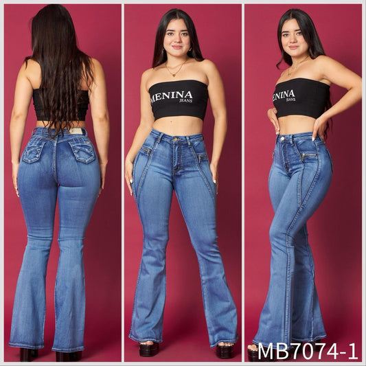 MB7074-1 (J1) | Flare Azul Con Cierre En Los Costados | Menina | Venta Por Mayor