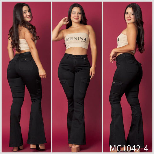 MC1042-4 (B4) | Flare Cargo Negro | Menina | Venta Por Mayor
