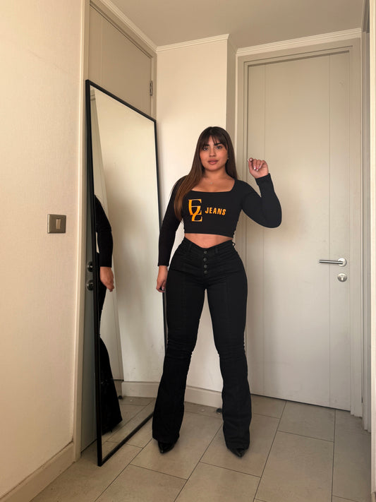 EZ2515 (V3) | Jeans Flare Lineal Negro 5 Botones | EZ | Confeccion Nacional