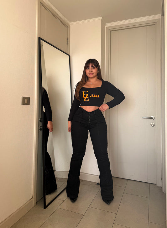 EZ2515 (V3) | Jeans Flare Lineal Negro 5 Botones | EZ | Confeccion Nacional