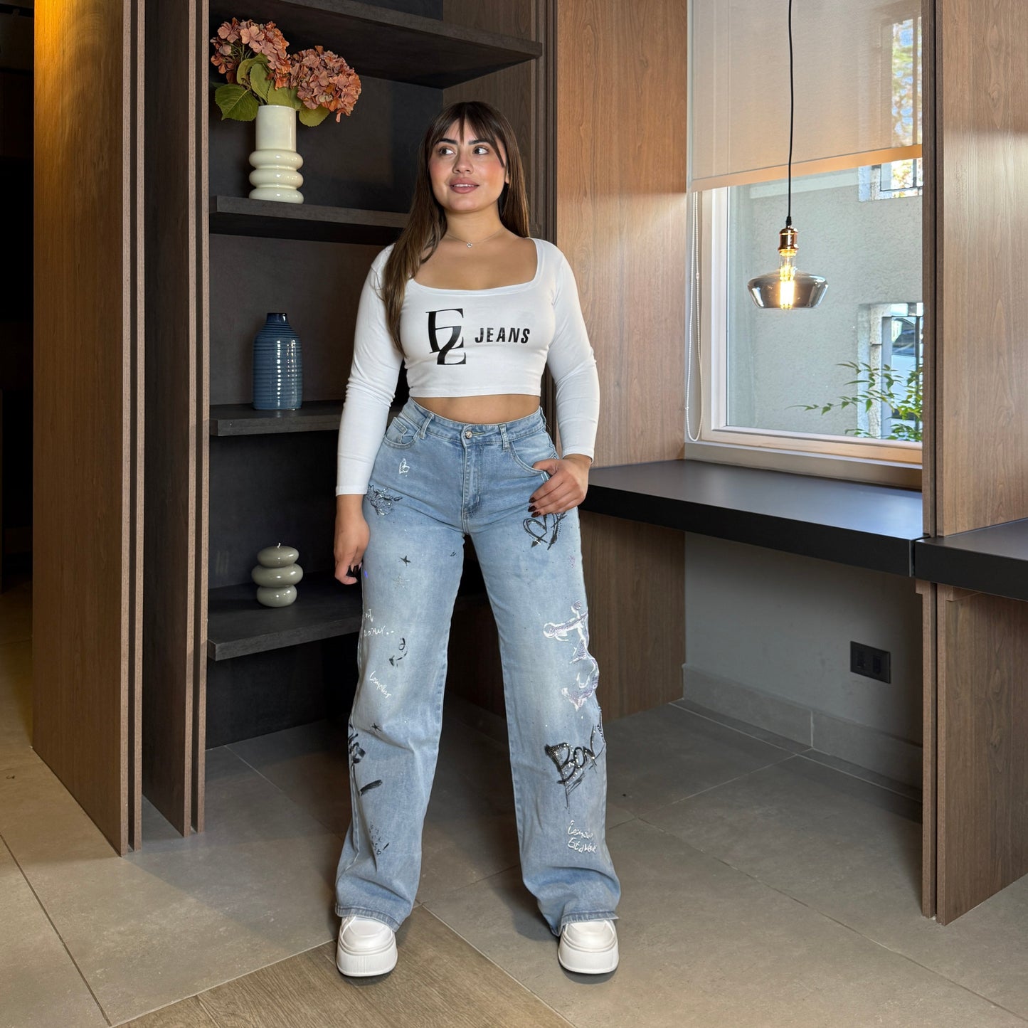 MB054 (B2) | Jeans WIde Leg Briilos y Letras | Menina | Venta Por Mayor