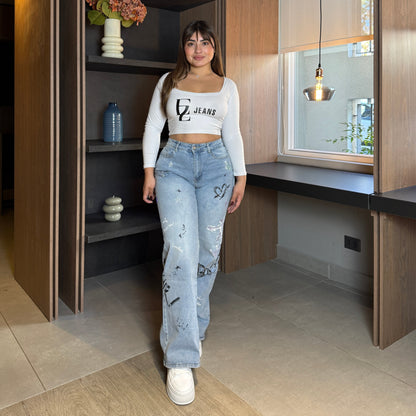 MB054 (B2) | Jeans WIde Leg Briilos y Letras | Menina | Venta Por Mayor