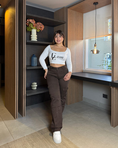 N0509-4 (I4) | Jeans Cargo Cafe | Menina | Venta Por Mayor