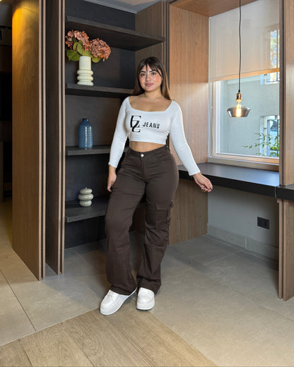 N0509-4 (I4) | Jeans Cargo Cafe | Menina | Venta Por Mayor