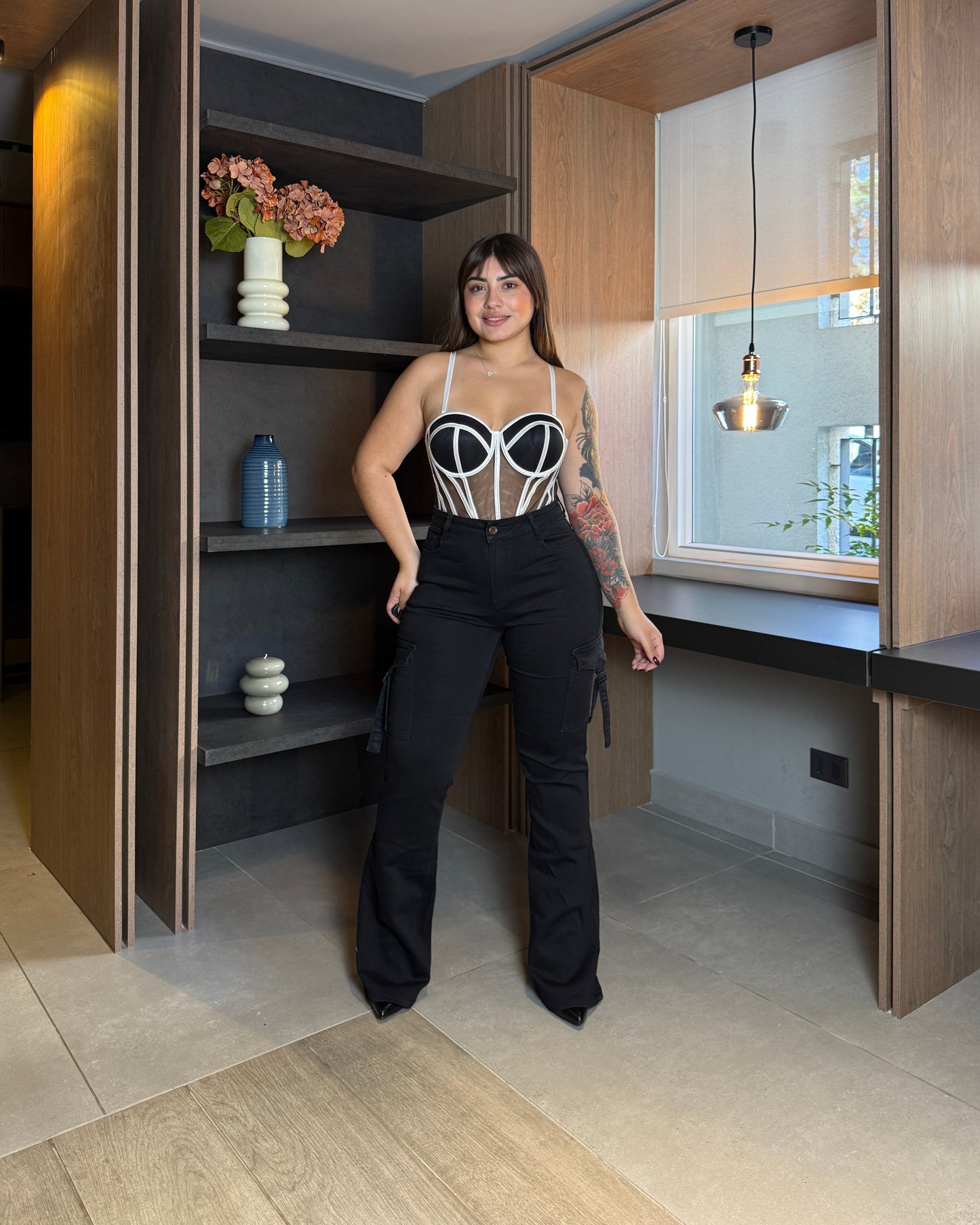 N702-1 (K2) | Jeans Cargo Negro | Menina | Venta Por Mayor