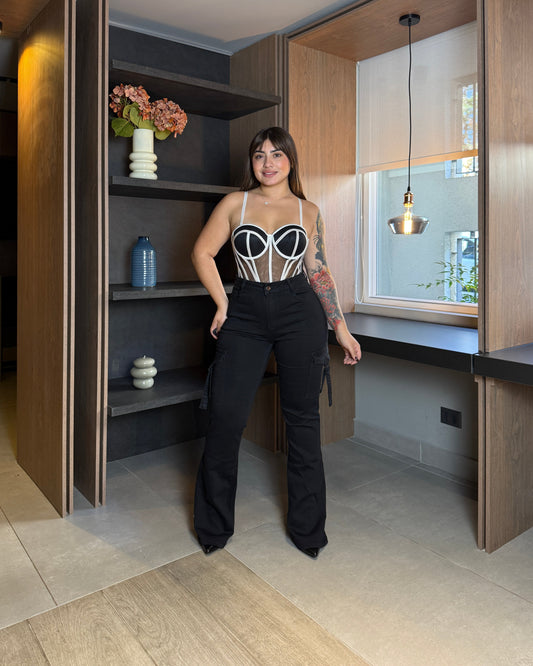 N702-1 (K2) | Jeans Cargo Negro | Menina | Venta Por Mayor