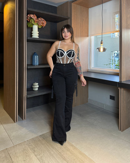 N702-1 (K2) | Jeans Cargo Negro | Menina | Venta Por Mayor