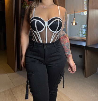 N702-1 (K2) | Jeans Cargo Negro | Menina | Venta Por Mayor