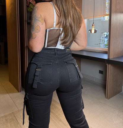 N702-1 (K2) | Jeans Cargo Negro | Menina | Venta Por Mayor