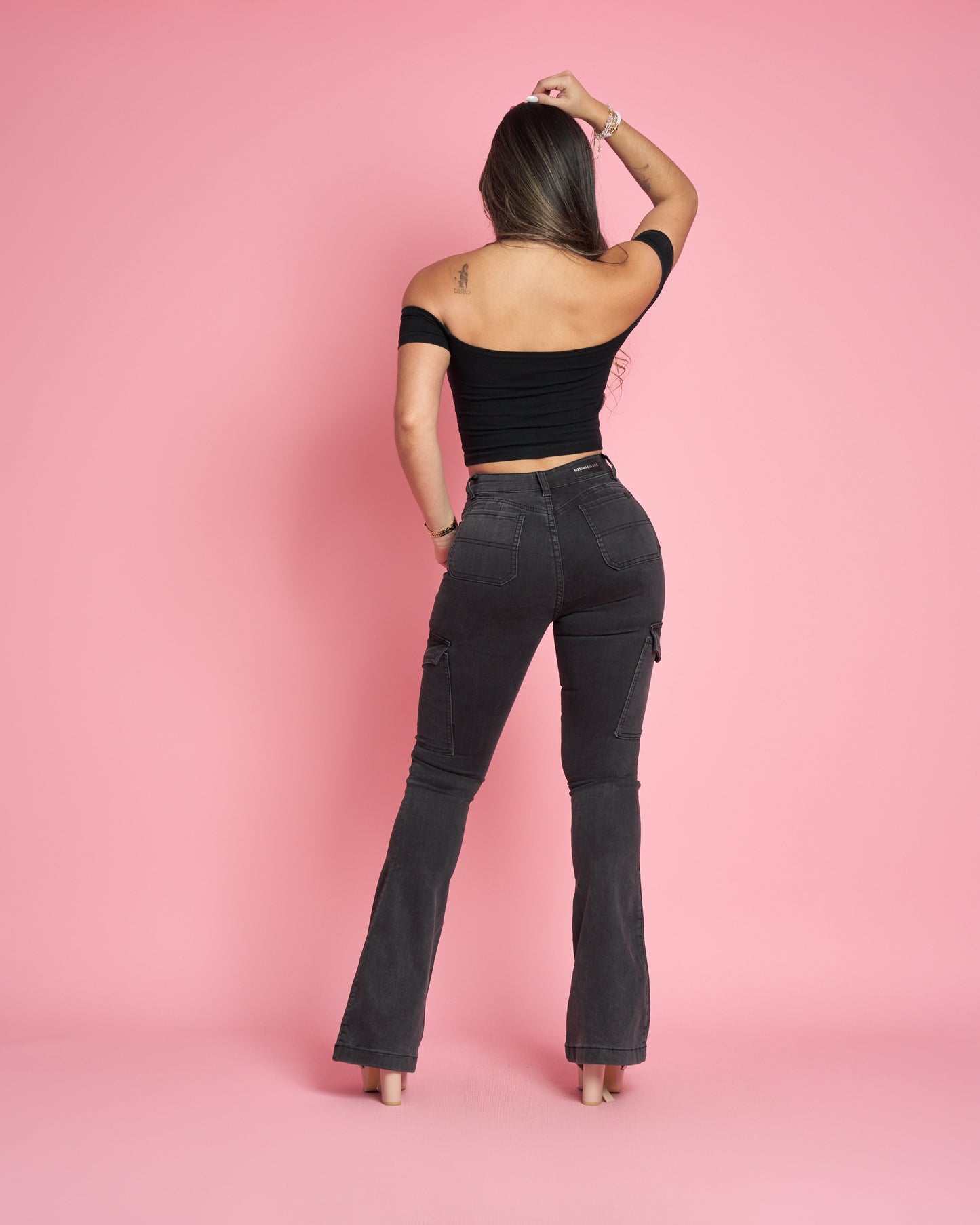 MB011-1 (B6) | Jeans Flare Cargo Grafito | Menina | Venta Por Mayor