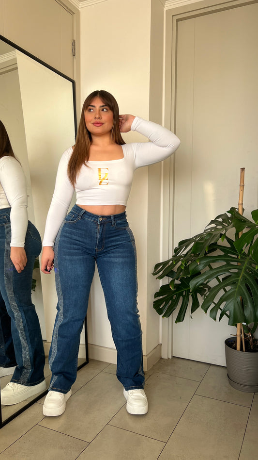 Jeans Wide Leg Azul Brillos | Modelo MB018 | Menina | Venta Por Mayor (H1)