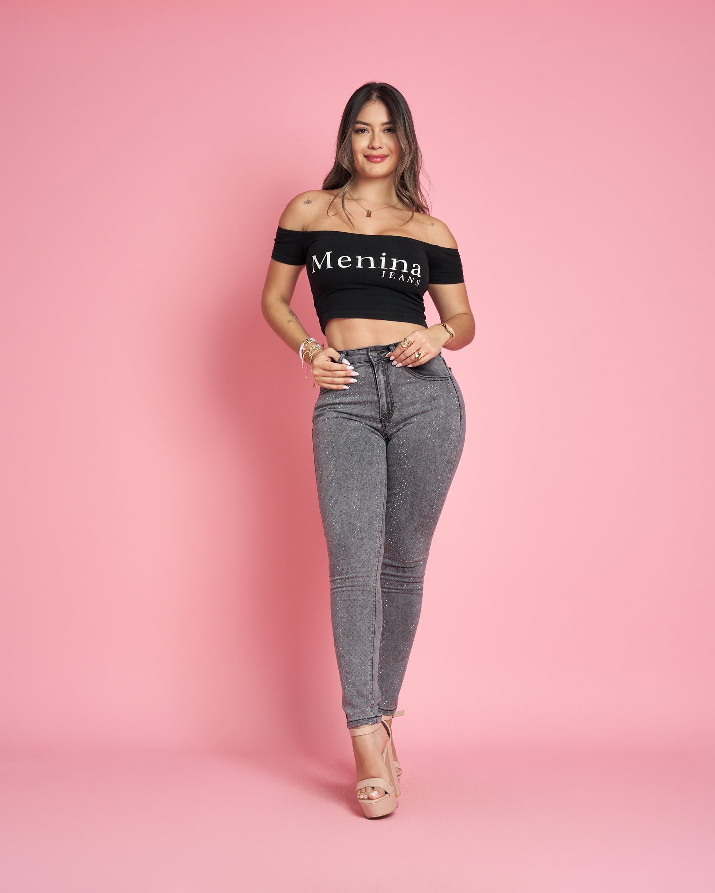 MB019-1 (G5) | Jeans Skinny Gris Brillos | Menina | Venta Por Mayor