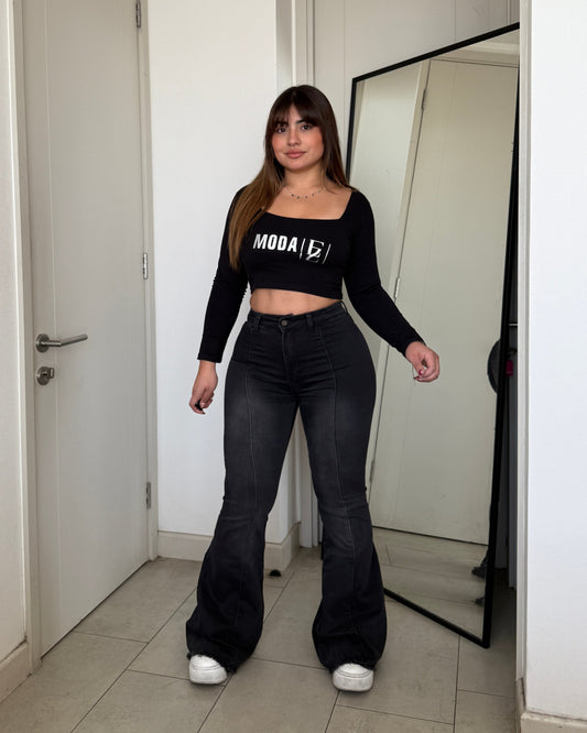 MB035-1 (I4) | Jeans Flare Lineal Grafito Focalizado | Menina | Venta Por Mayor