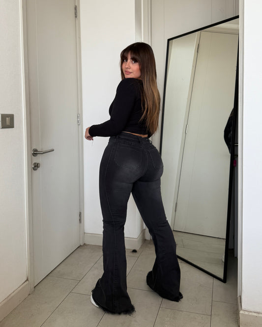 MB035-1 (I4) | Jeans Flare Lineal Grafito Focalizado | Menina | Venta Por Mayor