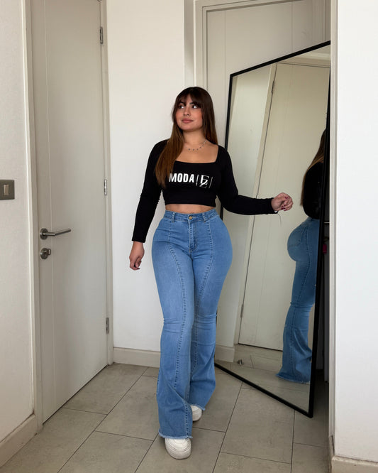 MB035 (B6) | Jeans Flare Celeste Focalizado | Menina | Venta Por Mayor