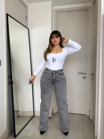 MB038 (L5) | Jeans Wide Leg Brillos Gris | Menina | Venta Por Mayor
