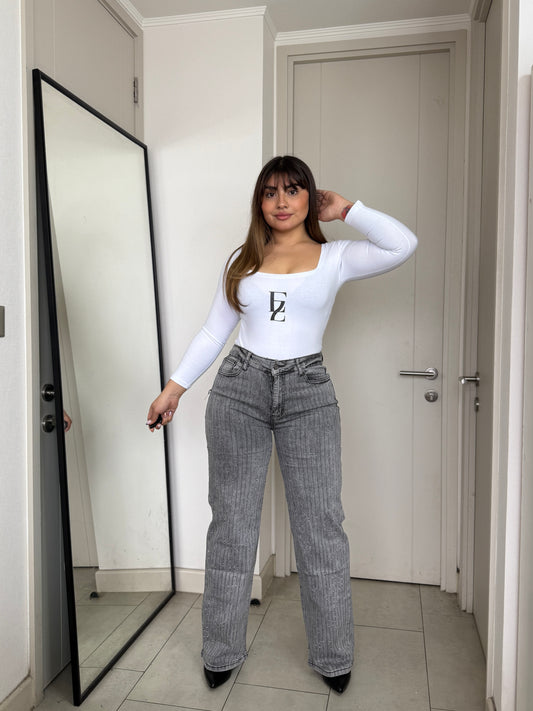 MB038 (L5) | Jeans Wide Leg Brillos Gris | Menina | Venta Por Mayor