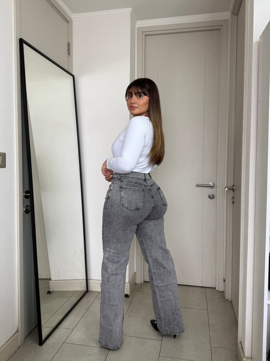MB038 (L5) | Jeans Wide Leg Brillos Gris | Menina | Venta Por Mayor