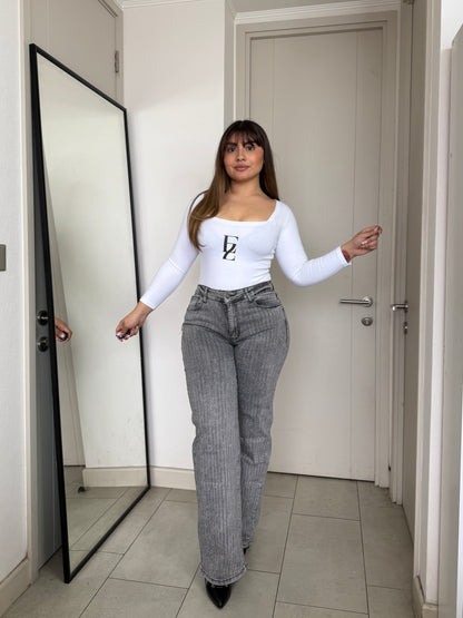 MB038 (L5) | Jeans Wide Leg Brillos Gris | Menina | Venta Por Mayor