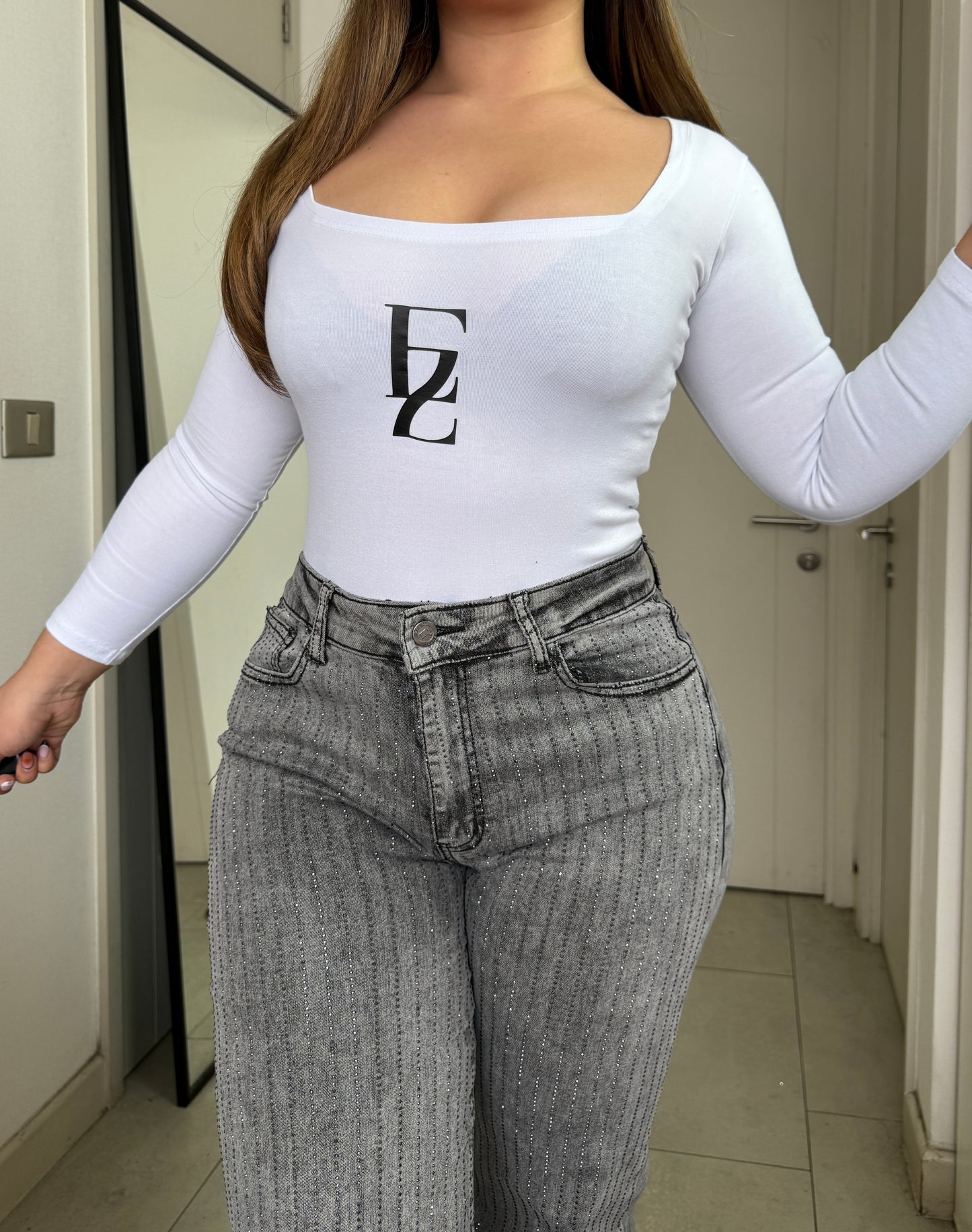 MB038 (L5) | Jeans Wide Leg Brillos Gris | Menina | Venta Por Mayor