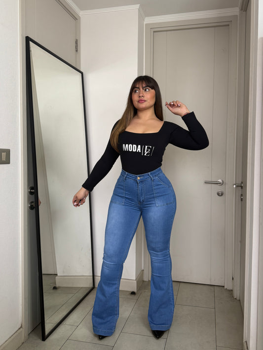 MB041 (S3) | Jeans Flare Azul Focalizado Tapa | Menina | Venta Por Mayor