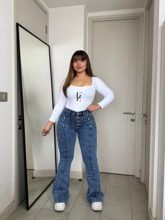MB045 (S4) | Jeans Flare 5 Botones Azul | Menina | Venta Por Mayor
