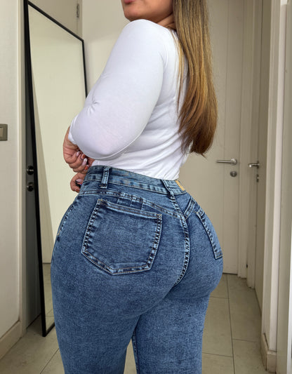 MB045 (S4) | Jeans Flare 5 Botones Azul | Menina | Venta Por Mayor