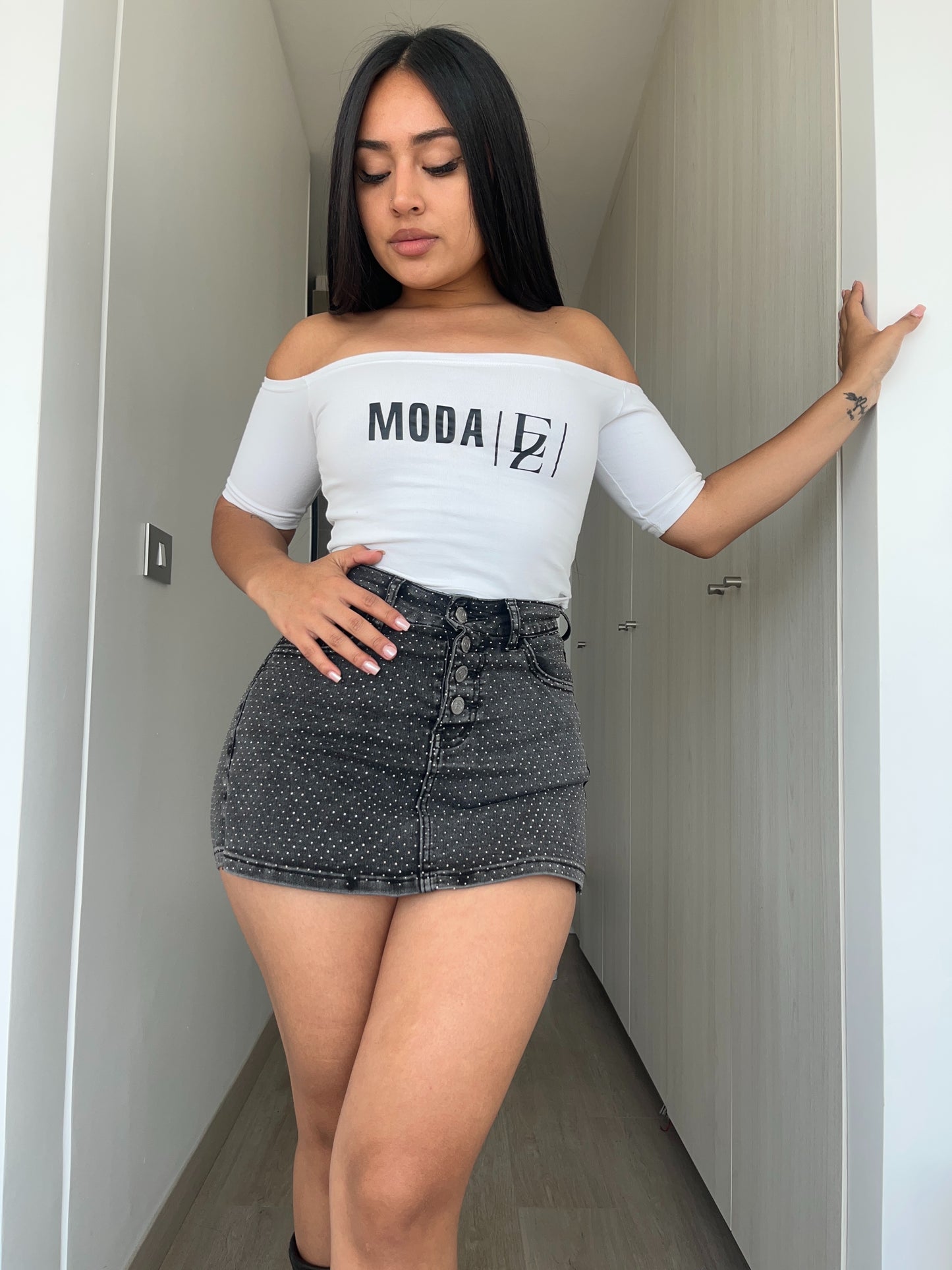 MB047 (L4) | Falda Short Gris Brillos | Menina | Venta Por Mayor