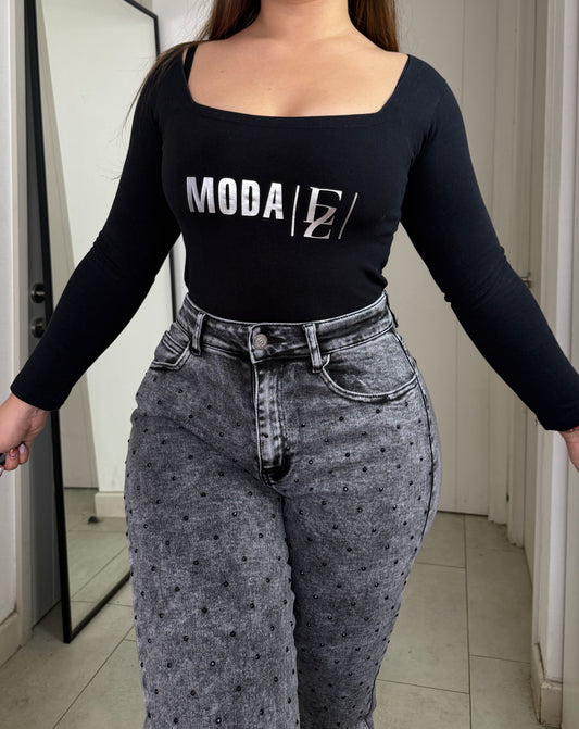 MB049-1 (G2) | Jeans Wide Leg Brillos Gris | Menina | Venta Por Mayor