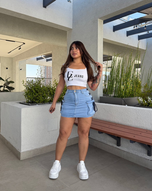 MB055-1 (S1) | Falda Short Cargo Trenzada Celeste | Menina | Venta Por Mayor