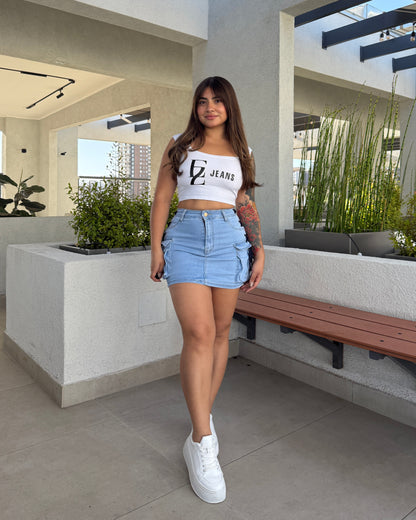 MB055-1 (S1) | Falda Short Cargo Trenzada Celeste | Menina | Venta Por Mayor