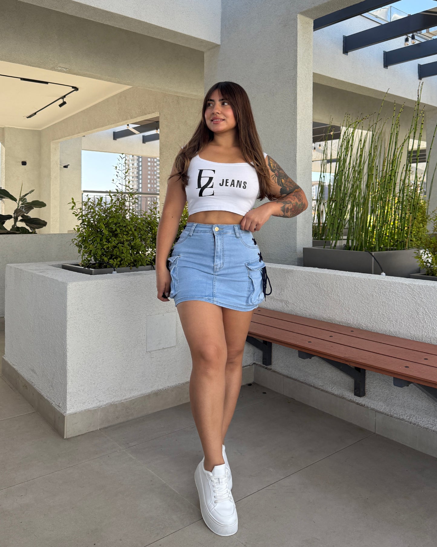 MB055-1 (S1) | Falda Short Cargo Trenzada Celeste | Menina | Venta Por Mayor